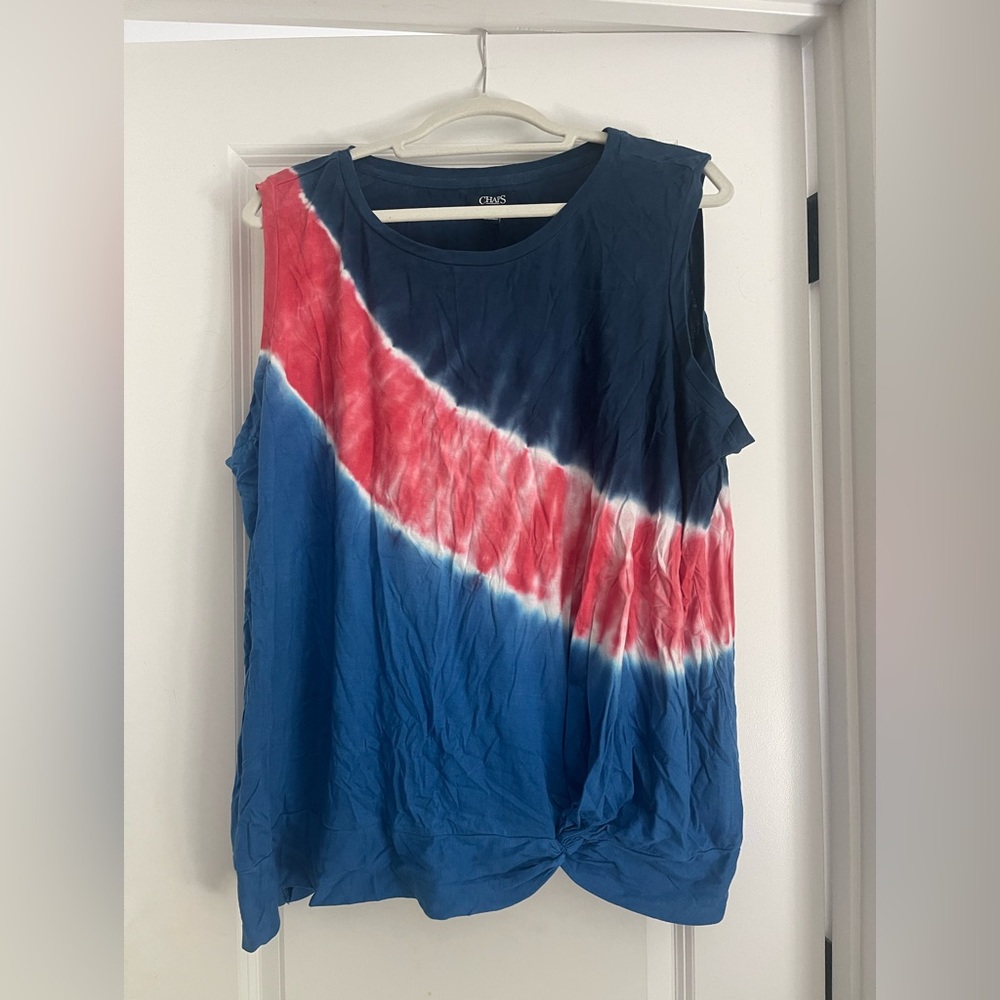 Chaps Red White and Blue Tie-Dyed Top NWT 2X